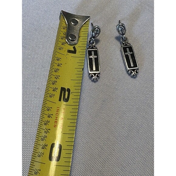 Religious Cross Dangle Earrings Engraved Self Love Respect Statement Jewelry - Picture 3 of 6